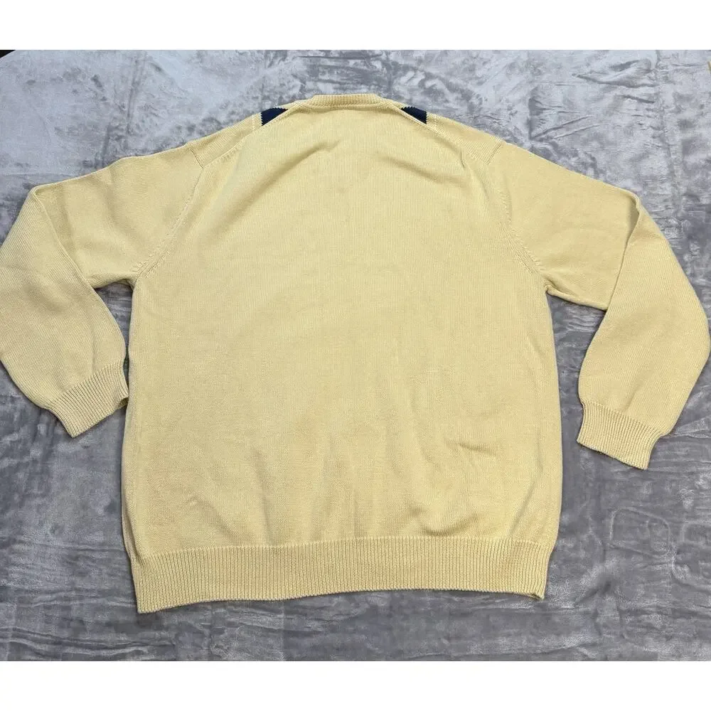 Tasso Elba Golf V-Neck Argyle Cotton Knit Sweater Mens Large Tan/Navy‎ Pattern